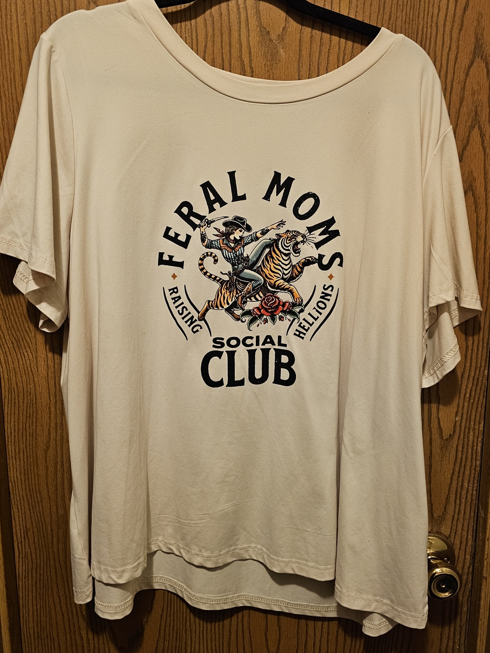 SHEIN Cream Graphic 'Feral Moms Social Club' Short Sleeve Tee